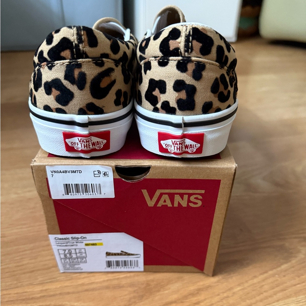 Vans Leopard Print Slip-On Sneakers - Tan, Black - Picture 4 of 8